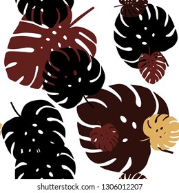 Dark Orange vector seamless elegant wallpaper with leaves. A vague abstract illustration with leaves in doodles style. Pattern for trendy fabric, wallpapers.