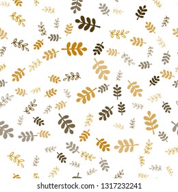 Dark Orange vector seamless elegant wallpaper with leaves, branches. Colorful illustration in doodle style with leaves, branches. Design for textile, fabric, wallpapers.