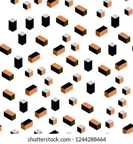 Dark Orange vector seamless, isometric pattern in square style. Illustration with set of colorful rectangles. Texture for window blinds, curtains.