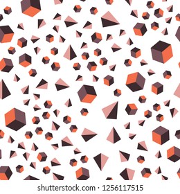 Dark Orange vector seamless, isometric template with crystals, squares. Decorative design in abstract style with lines, cubes. Design for wallpaper, fabric makers.