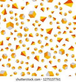 Dark Orange vector seamless, isometric background with triangles, cubes. Decorative design in abstract style with lines, cubes. Design for textile, fabric, wallpapers.