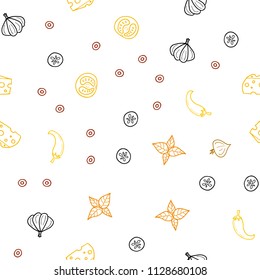 Dark Orange vector seamless layout with restaurant food. Illustration with set of fresh food in doodle style. Pattern for ad, booklets, leaflets of restaurants.