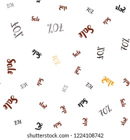 Dark Orange vector seamless layout with discount of 70%. Gradient illustration with discount signs on white backdrop. Template for season sales, shopping ads.