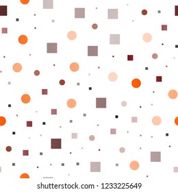 Dark Orange vector seamless layout with circle spots, cubes. Abstract backdrop with colorful circles, rectangles. Pattern for design of window blinds, curtains.