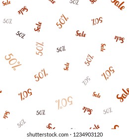 Dark Orange vector seamless layout with discount of 50%. Abstract illustration with colorful gradient symbols of sales. Backdrop for mega promotions, discounts.