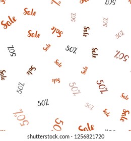 Dark Orange vector seamless layout with discount of 50%. Abstract illustration with colorful gradient symbols of sales. Template for season sales, shopping ads.