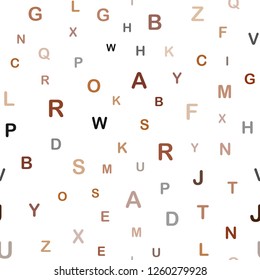 Dark Orange vector seamless layout with latin alphabet. Modern geometrical illustration with ABC english symbols. Design for wallpaper, fabric makers.
