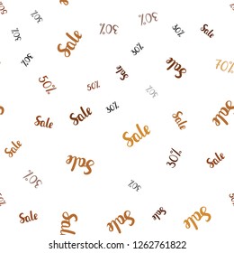 Dark Orange vector seamless layout with discount of 30, 50, 70%. Abstract illustration with colorful gradient symbols of sales. Pattern for ads, posters, banners of sales.