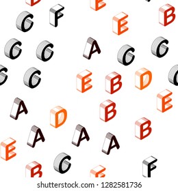 Dark Orange vector seamless layout with 3D latin alphabet. Colorful 3D alphabet signs with gradient on white background. Texture for window blinds, curtains.