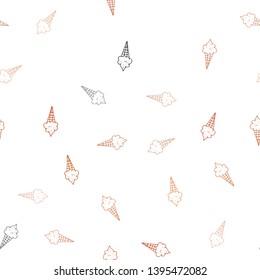 Dark Orange vector seamless layout with ice-cream set. Glitter abstract sketch with ice-cream cones. Pattern for ad, booklets, leaflets of restaurants.