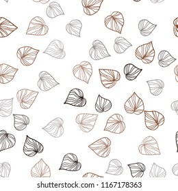 Dark Orange vector seamless natural background with leaves. Decorative illustration with doodles on abstract template. Template for business cards, websites.