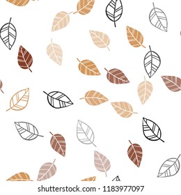 Dark Orange vector seamless natural background with leaves. leaves on blurred abstract background with gradient. Pattern for design of window blinds, curtains.
