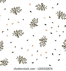 Dark Orange vector seamless natural background with leaves, branches. Sketchy doodles on white background. Texture for window blinds, curtains.