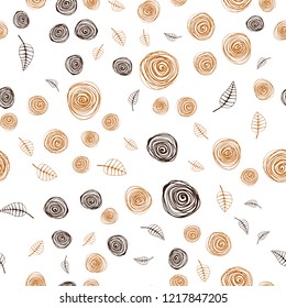 Dark Orange vector seamless natural artwork with leaves and flowers. Colorful illustration in doodle style with leaves, flowers. Pattern for design of fabric, wallpapers.