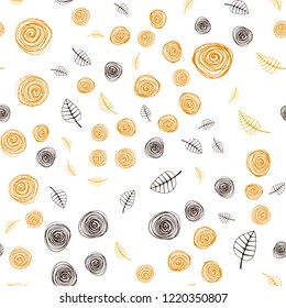Dark Orange vector seamless natural backdrop with leaves and flowers. An elegant bright illustration with leaves and flowers. Texture for window blinds, curtains.