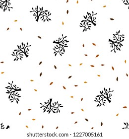 Dark Orange vector seamless natural backdrop with leaves, branches. Leaves and branches with gradient on white background. Texture for window blinds, curtains.