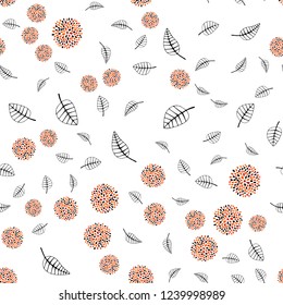 Dark Orange vector seamless natural artwork with leaves, flowers. Colorful abstract illustration with leaves in doodle style. Pattern for design of fabric, wallpapers.