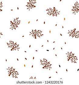 Dark Orange vector seamless natural backdrop with leaves, branches. Colorful illustration in doodle style with leaves, branches. Texture for window blinds, curtains.