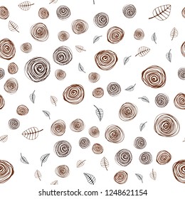 Dark Orange vector seamless natural pattern with leaves and flowers. Sketchy doodles on white background. Texture for window blinds, curtains.