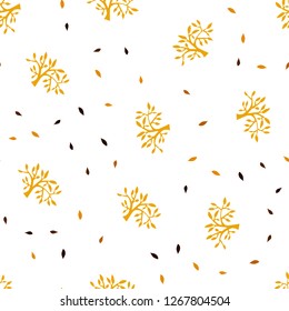 Dark Orange vector seamless natural pattern with leaves, branches. Leaves, branches in natural style on white background. Design for wallpaper, fabric makers.