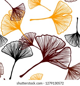Dark Orange vector seamless natural backdrop with leaves. Doodle illustration of leaves in Origami style with gradient. Design for textile, fabric, wallpapers.