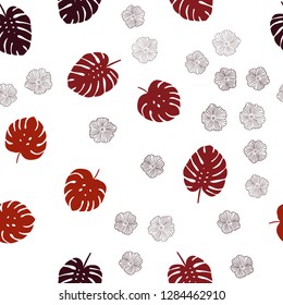 Dark Orange vector seamless natural background with flowers, leaves. Sketchy doodles on white background. Design for textile, fabric, wallpapers.