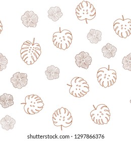 Dark Orange vector seamless natural artwork with flowers, leaves. Leaves and flowers with gradient on white background. Pattern for design of fabric, wallpapers.