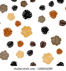 Dark Orange vector seamless natural backdrop with flowers, leaves. Illustration with doodles on abstract template. Pattern for trendy fabric, wallpapers.