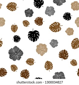 Dark Orange vector seamless natural backdrop with flowers, leaves. Doodle illustration of leaves and flowers in Origami style. Pattern for trendy fabric, wallpapers.
