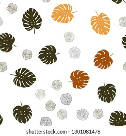 Dark Orange vector seamless natural backdrop with flowers, leaves. Creative illustration in blurred style with leaves, flowers. Texture for window blinds, curtains.