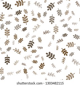 Dark Orange vector seamless natural artwork with leaves, branches. Abstract illustration with leaves, branches in doodles style. Pattern for design of fabric, wallpapers.