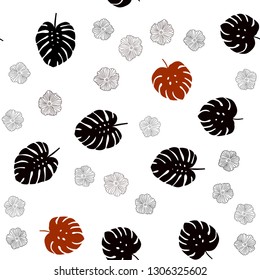 Dark Orange vector seamless natural artwork with flowers, leaves. Leaves and flowers with gradient on white background. Pattern for trendy fabric, wallpapers.