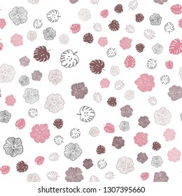 Dark Orange vector seamless natural backdrop with leaves, flowers. Colorful illustration in doodle style with leaves, flowers. Pattern for trendy fabric, wallpapers.