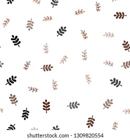 Dark Orange vector seamless natural background with leaves. Shining colored illustration with leaves in doodle style. Pattern for design of fabric, wallpapers.