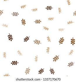 Dark Orange vector seamless natural background with leaves. Shining colored illustration with leaves in doodle style. Design for textile, fabric, wallpapers.