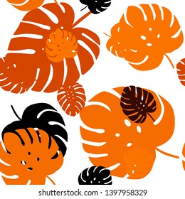 Dark Orange vector seamless natural artwork with leaves. Brand new colored illustration in blurry style with leaves. Design for textile, fabric, wallpapers.