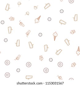 Dark Orange vector seamless pattern with fresh ingredients. Fast Food on blurred abstract background with colorful gradient. Doodle design for your business advert of cafes.