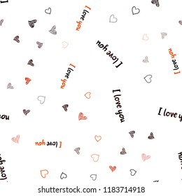 Dark Orange vector seamless pattern with colorful hearts. Blurred decorative design in doodle style with hearts. Beautiful design for your business advert of anniversary.