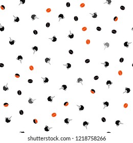 Dark Orange vector seamless pattern with coffee beans, cups. Colorful illustration with gradient coffee beans, mugs. Pattern for ad, booklets, leaflets of restaurants.