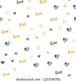 Dark Orange vector seamless pattern with phrase LOVE YOU, hearts. Colorful gradient phrase LOVE YOU, hearts in abstract style. Design for wallpaper, fabric makers.