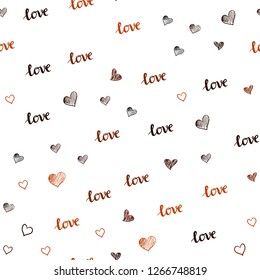 Dark Orange vector seamless pattern with phrase LOVE YOU, hearts. Colorful illustration with quote LOVE YOU, hearts. Design for textile, fabric, wallpapers.