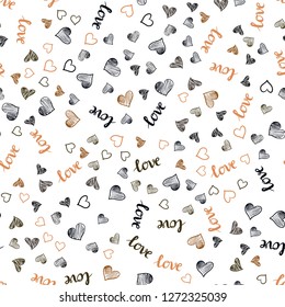 Dark Orange vector seamless pattern with phrase LOVE YOU, hearts. Colorful gradient phrase LOVE YOU, hearts in abstract style. Pattern for design of fabric, wallpapers.