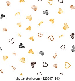 Dark Orange vector seamless pattern with phrase LOVE YOU, hearts. Design in doodle style with text LOVE YOU, hearts. Design for wallpaper, fabric makers.