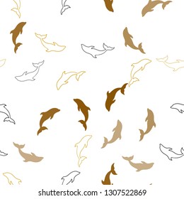 Dark Orange vector seamless pattern with sea dolphins. Decorative design in natural style with sea dolphins. Pattern for wildlife ad, booklets.