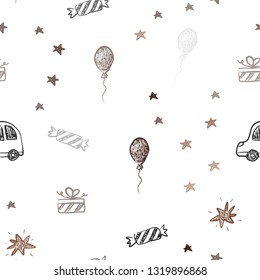 Dark Orange vector seamless pattern in christmas style. Design in xmas style with a toy car, baloon, candy, star, ball. Design for colorful commercials.