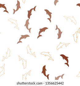 Dark Orange vector seamless pattern with sea dolphins. Natural illustration with sea dolphins. Pattern for marine leaflets.
