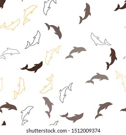 Dark Orange vector seamless pattern with sea dolphins. Shining illustration of colorful gradient sea dolphins. Pattern for websites of animals.