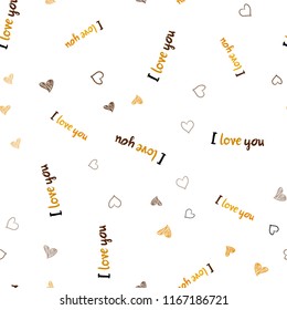 Dark Orange vector seamless template with doodle hearts. Decorative shining illustration with hearts on abstract template. Pattern can be used for valentine's ad, booklets.