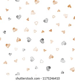 Dark Orange vector seamless template with doodle hearts. Blurred decorative design in doodle style with hearts. Design for ad, poster, banner of Valentine Day.