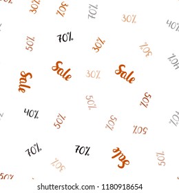 Dark Orange vector seamless template with 30%, 40%, 50%, 70% selling. Abstract illustration with colorful gradient symbols of sales. Backdrop for ads, leaflets of Black Friday.